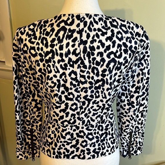 J.Crew Blue White Leopard zipper front Collarless Career Spring Blazer Jacket - Picture 15 of 15